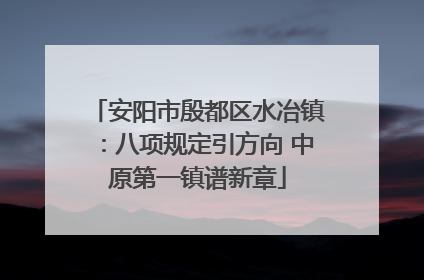安阳市殷都区水冶镇：八项规定引方向 中原第一镇谱新章
